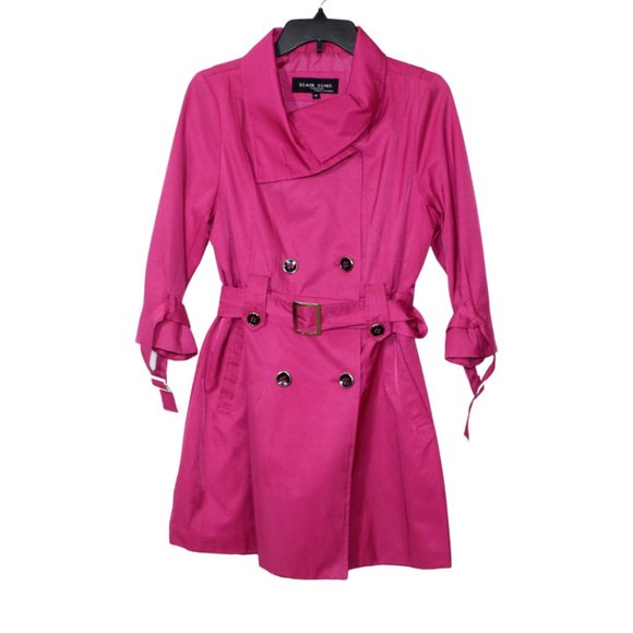 Black Rivet Jackets & Blazers - Black Rivet womens trench jacket size M hot pink belted waist 3/4 sleeve classic